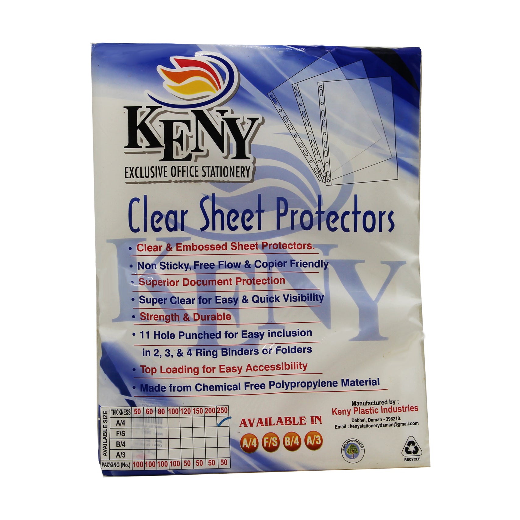 Keny Sheet Protector | Transparent 11 Hole Folder | 80 Microns | B4 Size | Pack of  100