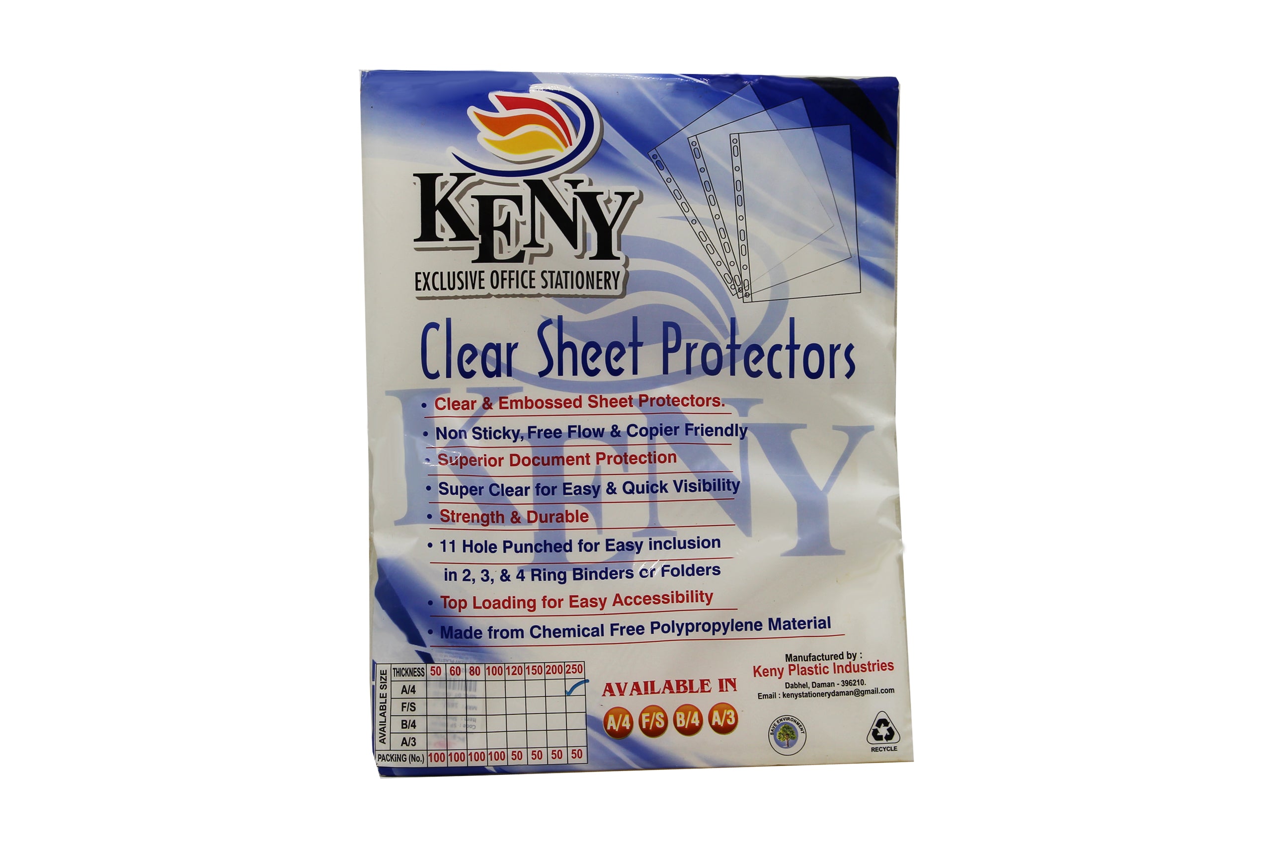 Keny Sheet Protector | Transparent 11 Hole Folder | 80 Microns | FC Size | Pack of 100