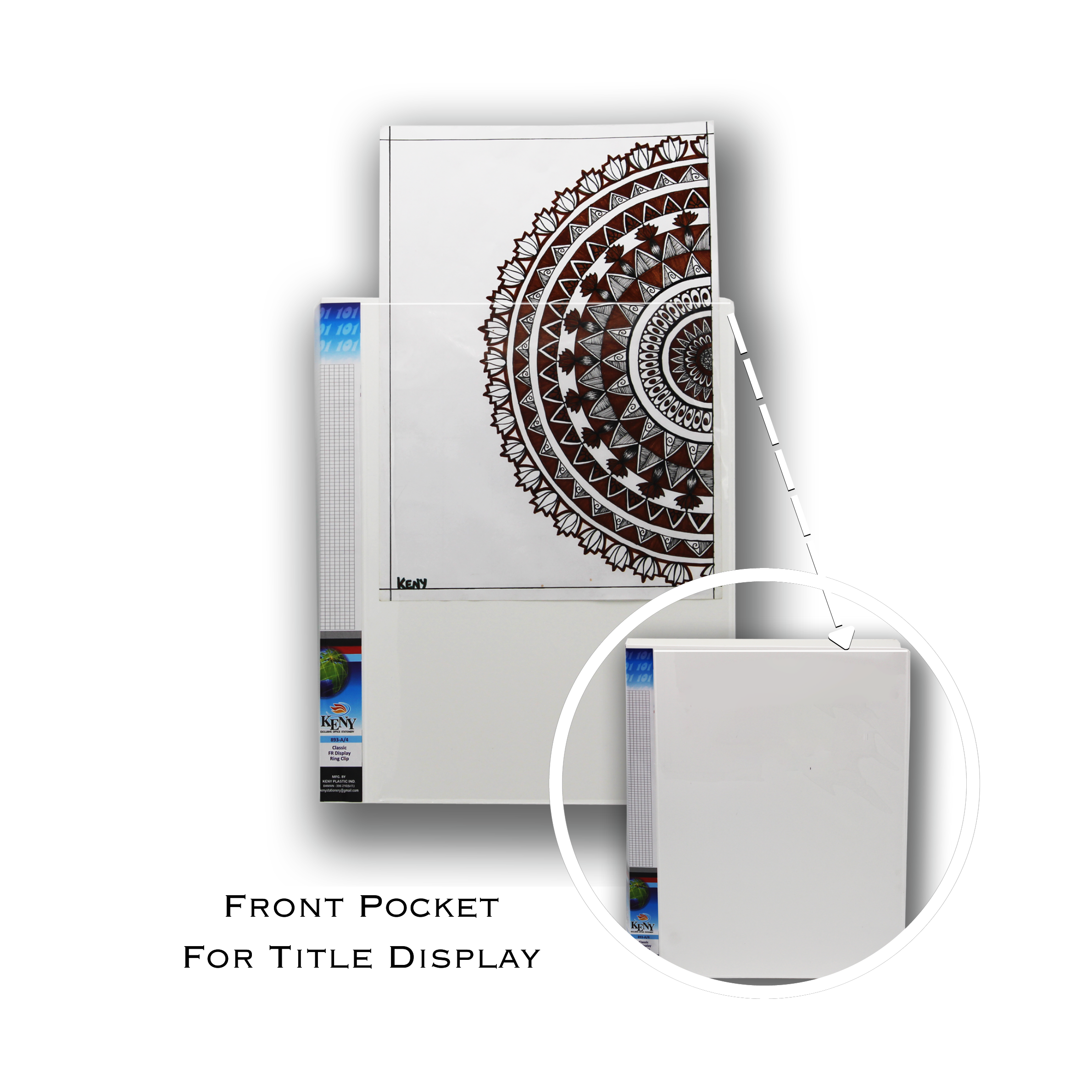 Keny Front View Pocket Ring Binder File | 2D 25 mm Clip |  A4 Size