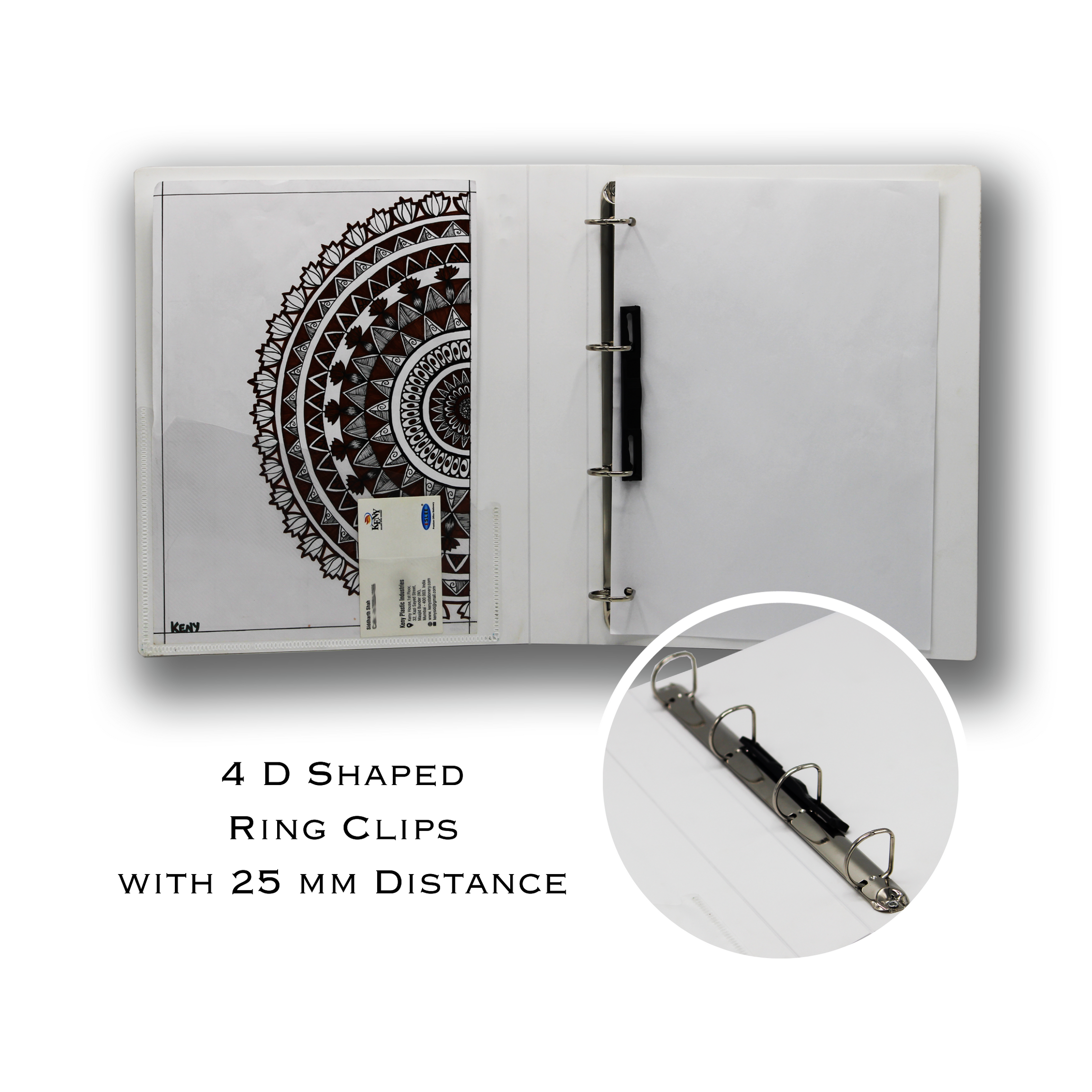 Keny Front View Pocket Ring Binder File | 4D 25 mm Clip |  A4 Size