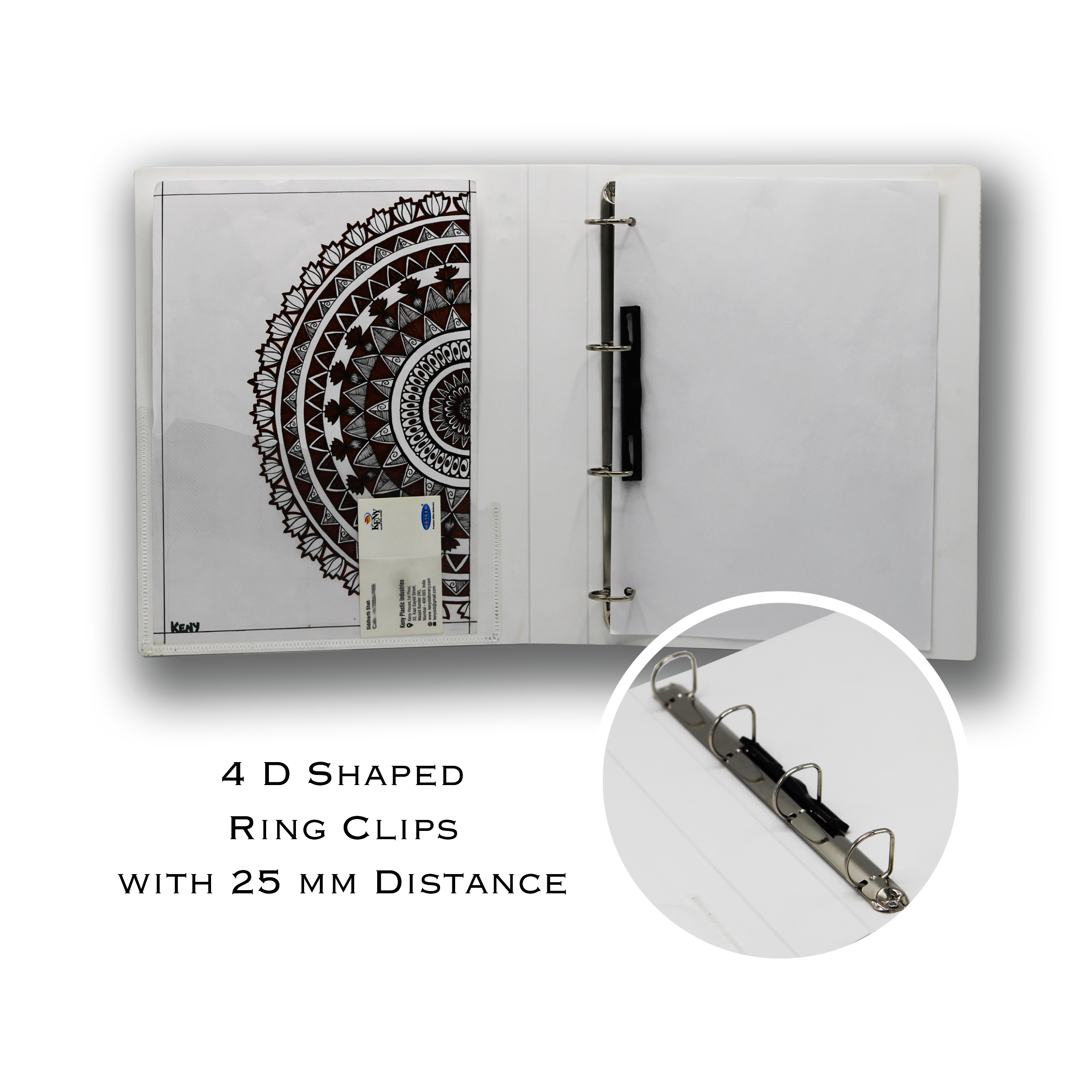 Keny Front View Pocket Ring Binder File | 4D 25 mm Clip |  A4 Size