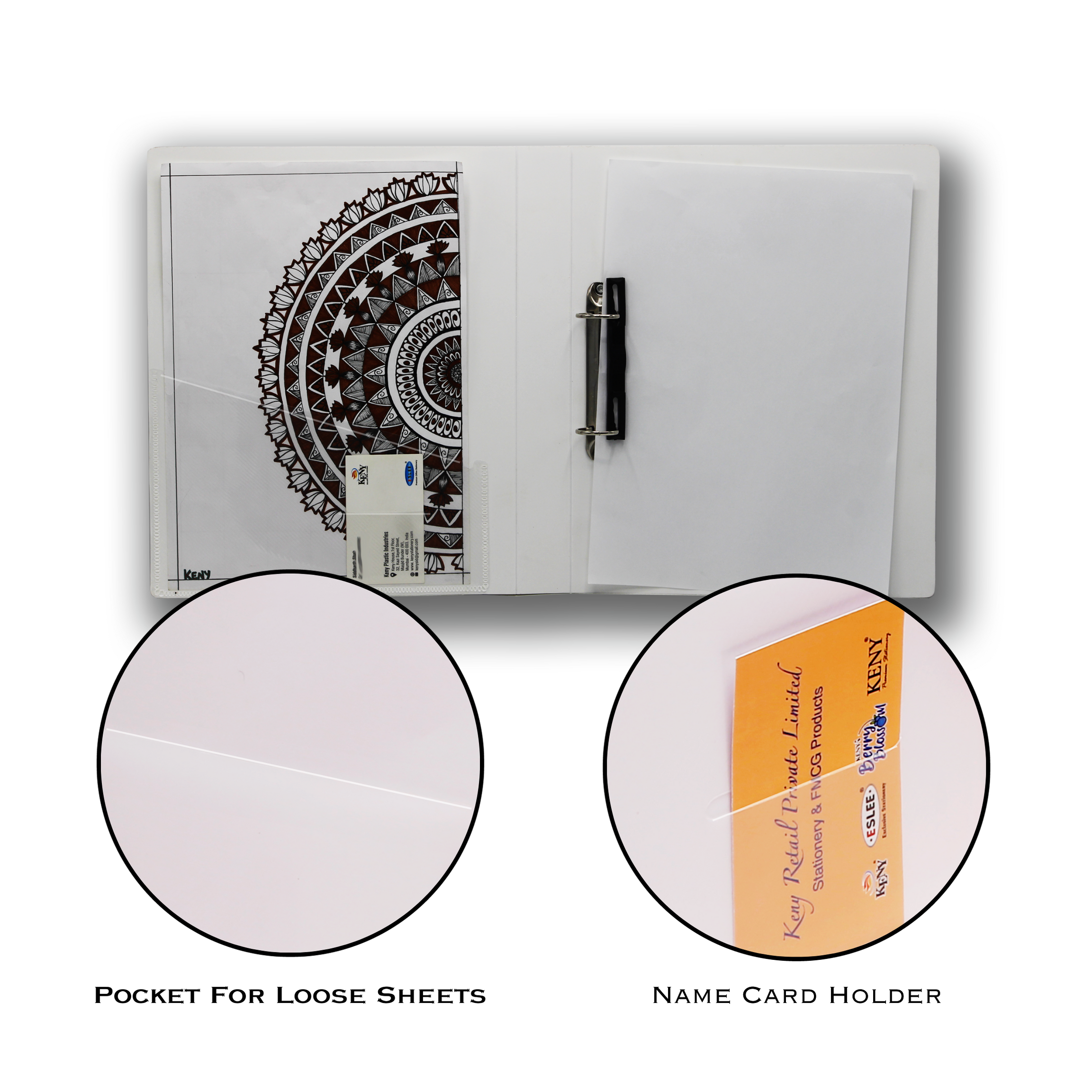 Keny Front View Pocket Ring Binder File | 2D 25 mm Clip |  A4 Size